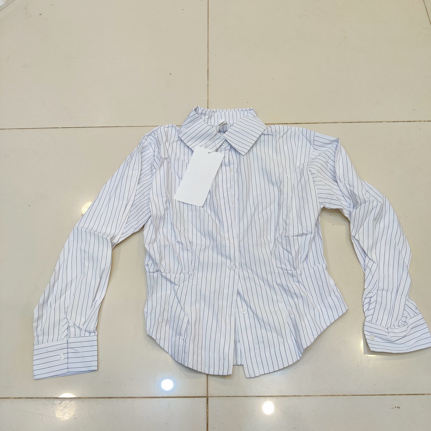 Women's White & Black Vertical Striped Button-Down Shirt