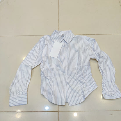 Women's White & Black Vertical Striped Button-Down Shirt
