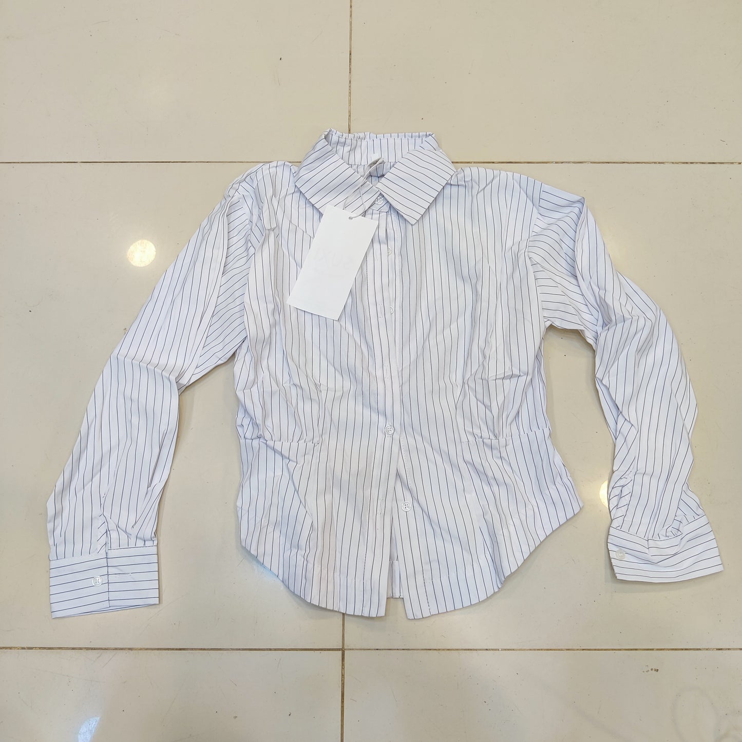 Women's White & Black Vertical Striped Button-Down Shirt