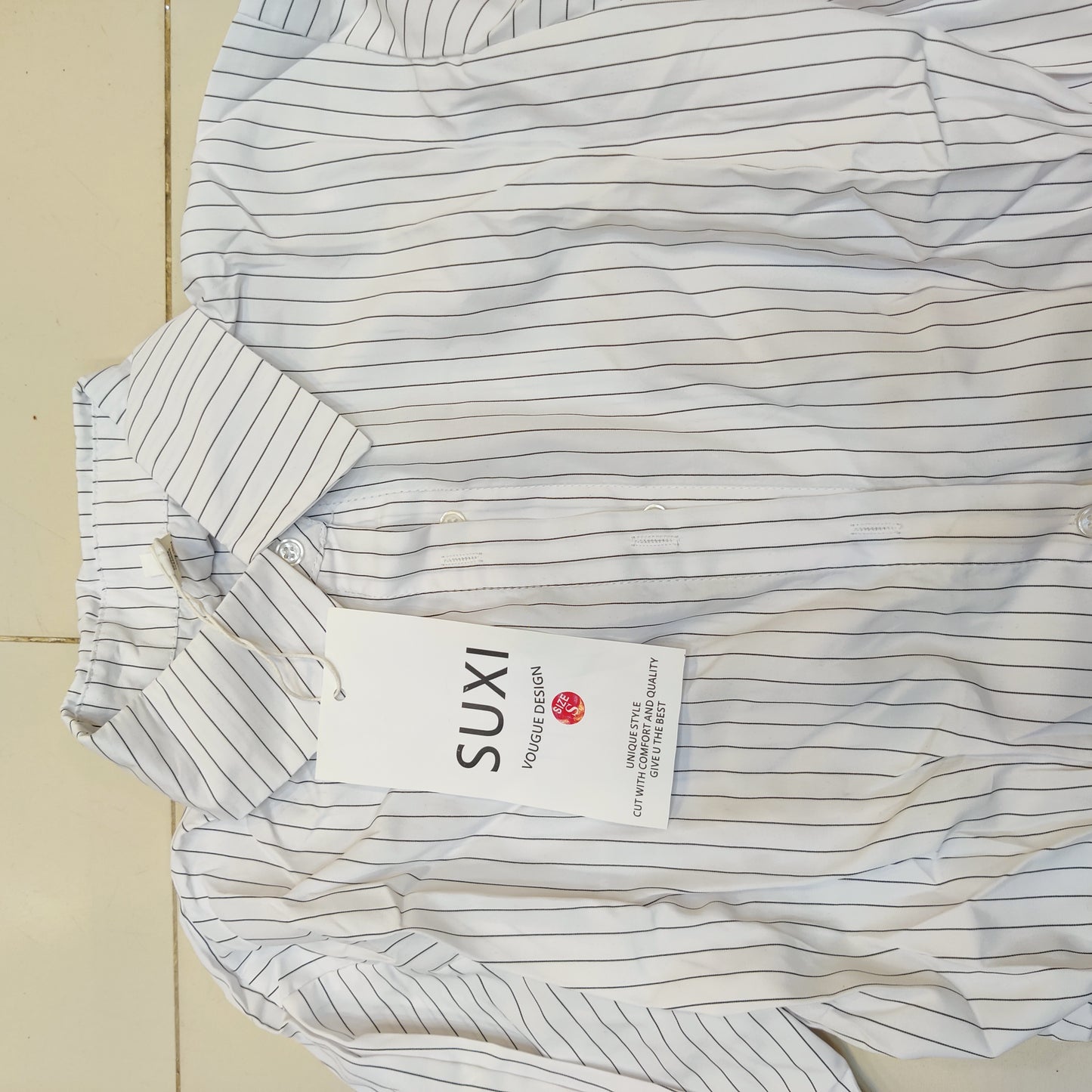 Women's White & Black Vertical Striped Button-Down Shirt