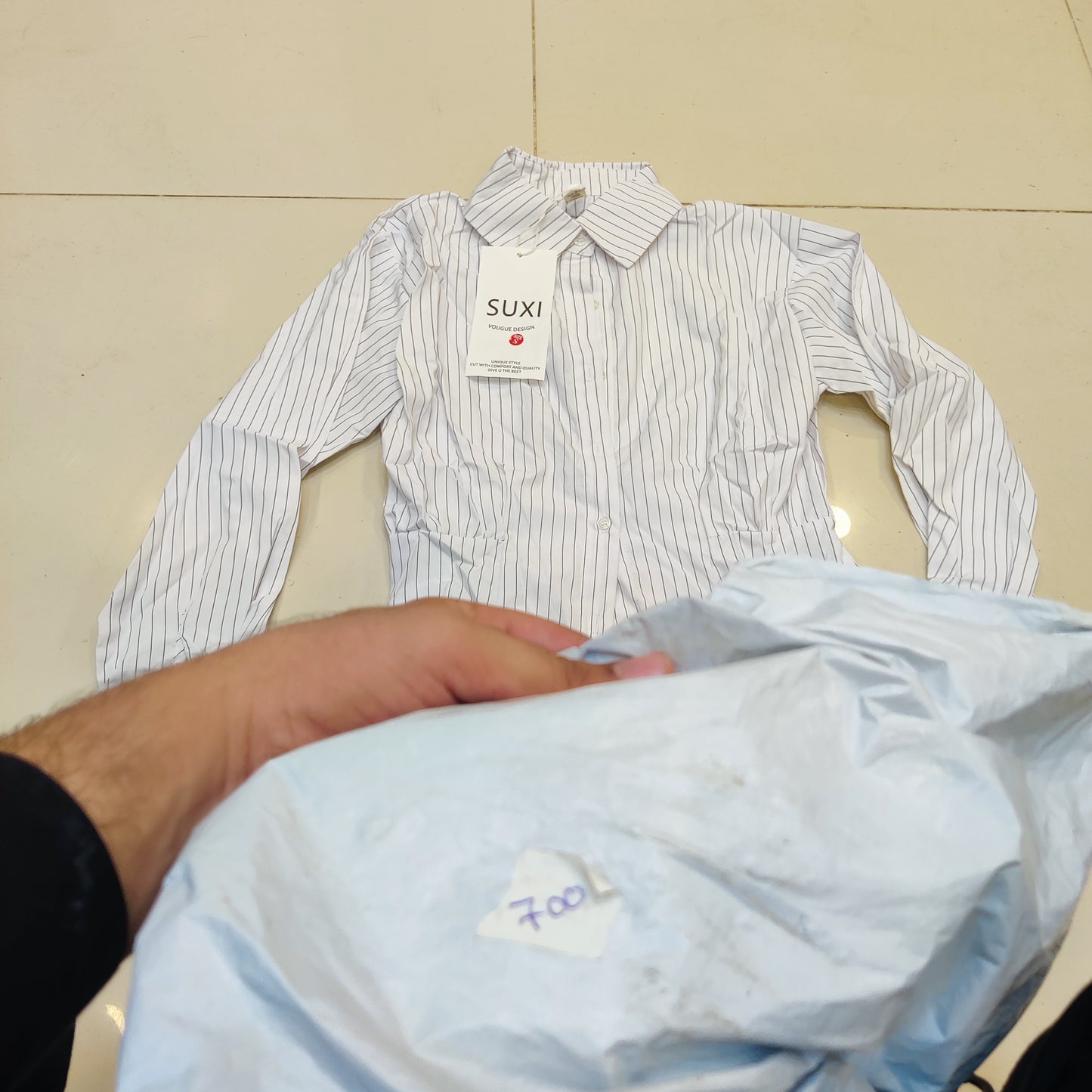 Women's White & Black Vertical Striped Button-Down Shirt