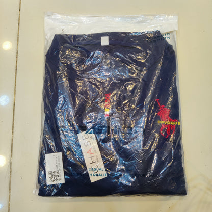Men's Classic Navy Blue Polo Shirt with Red Embroidery Logo