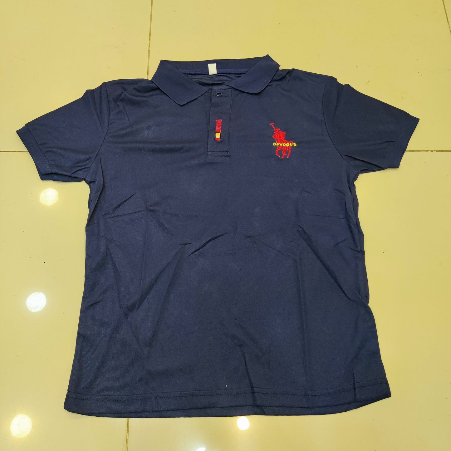 Men's Classic Navy Blue Polo Shirt with Red Embroidery Logo