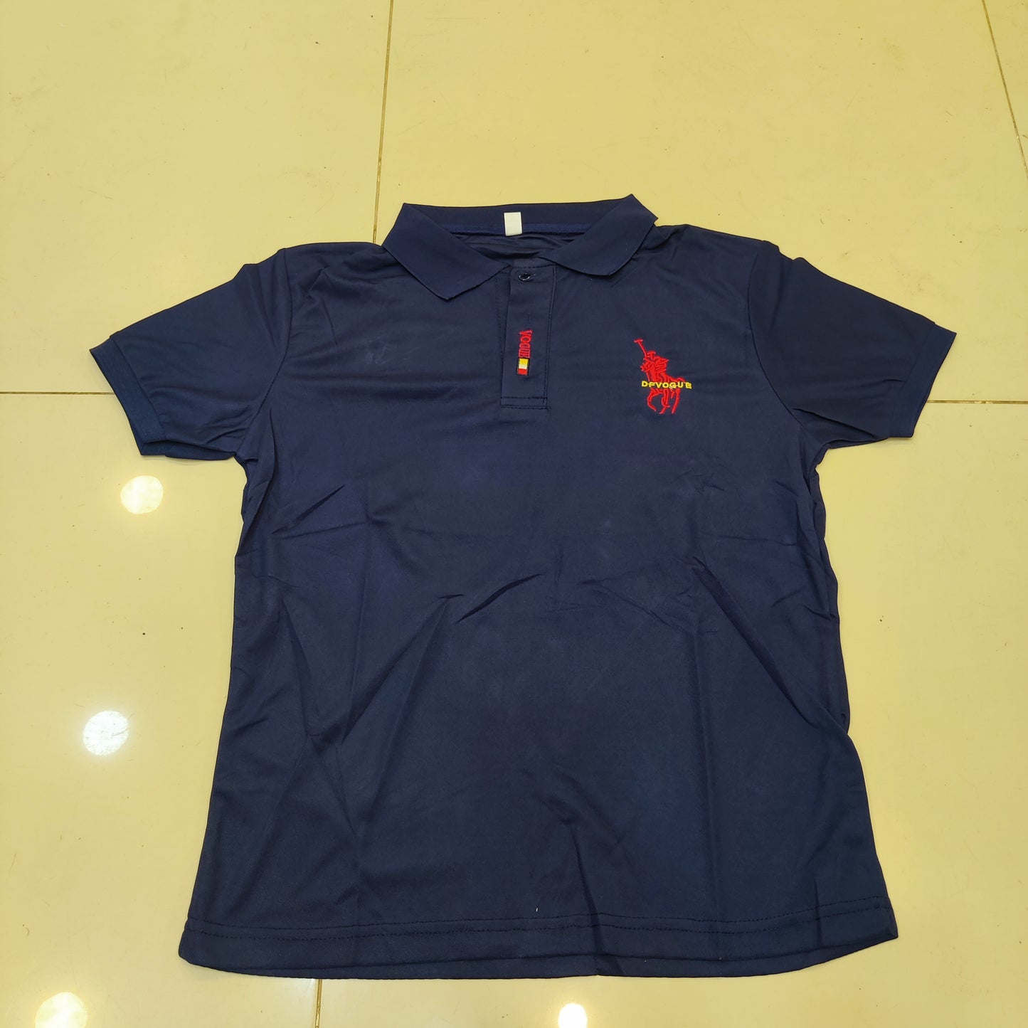 Men's Classic Navy Blue Polo Shirt with Red Embroidery Logo