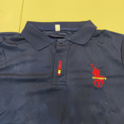 Men's Classic Navy Blue Polo Shirt with Red Embroidery Logo