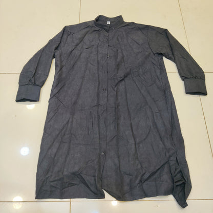 Women's Charcoal Grey Long Button-Down Tunic Shirt Dress