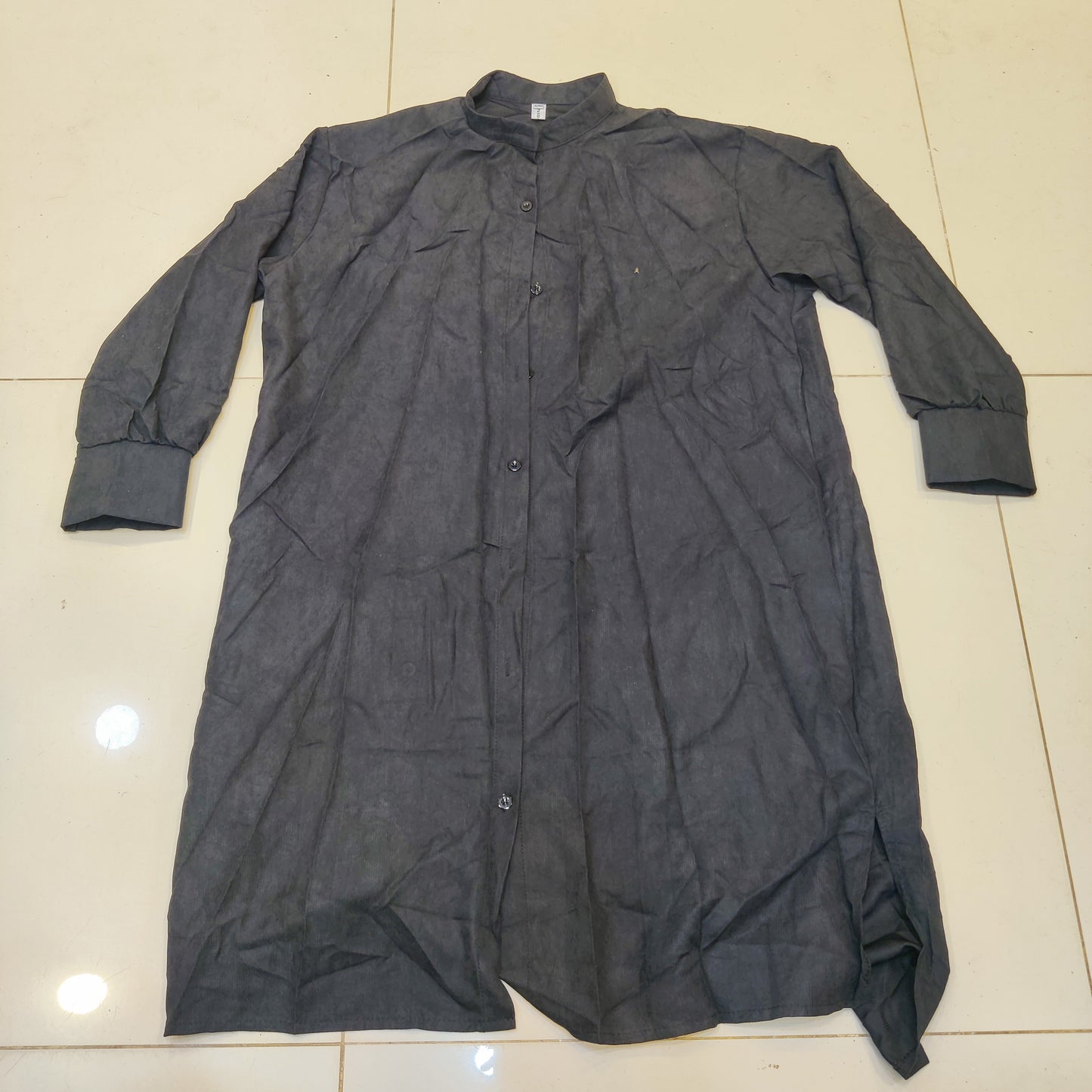 Women's Charcoal Grey Long Button-Down Tunic Shirt Dress