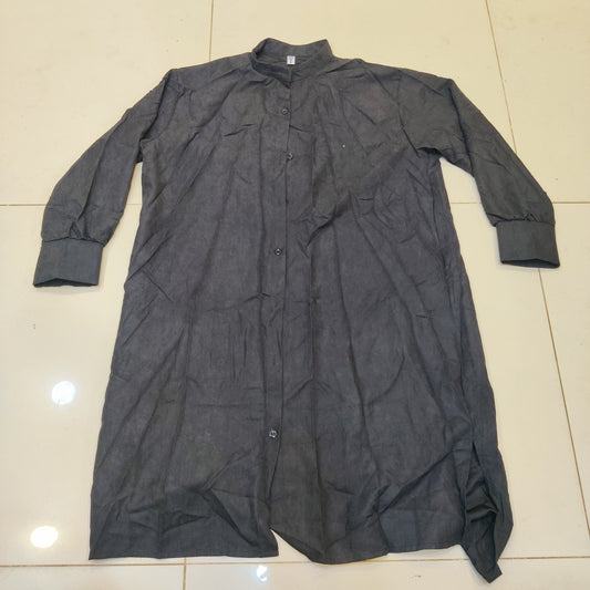 Women's Charcoal Grey Long Button-Down Tunic Shirt Dress