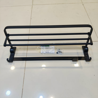 Folding Matte Black Bathroom Towel Rack with Towel Bar & Hooks