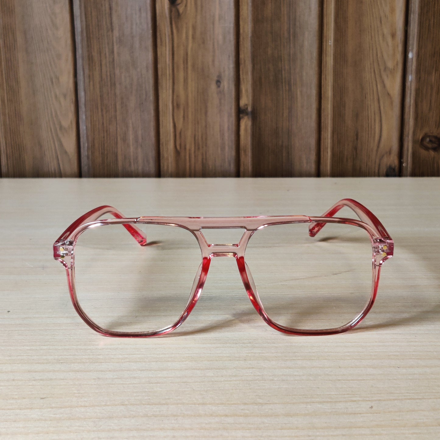 Transparent Pink Double Bridge Eyeglasses Frame