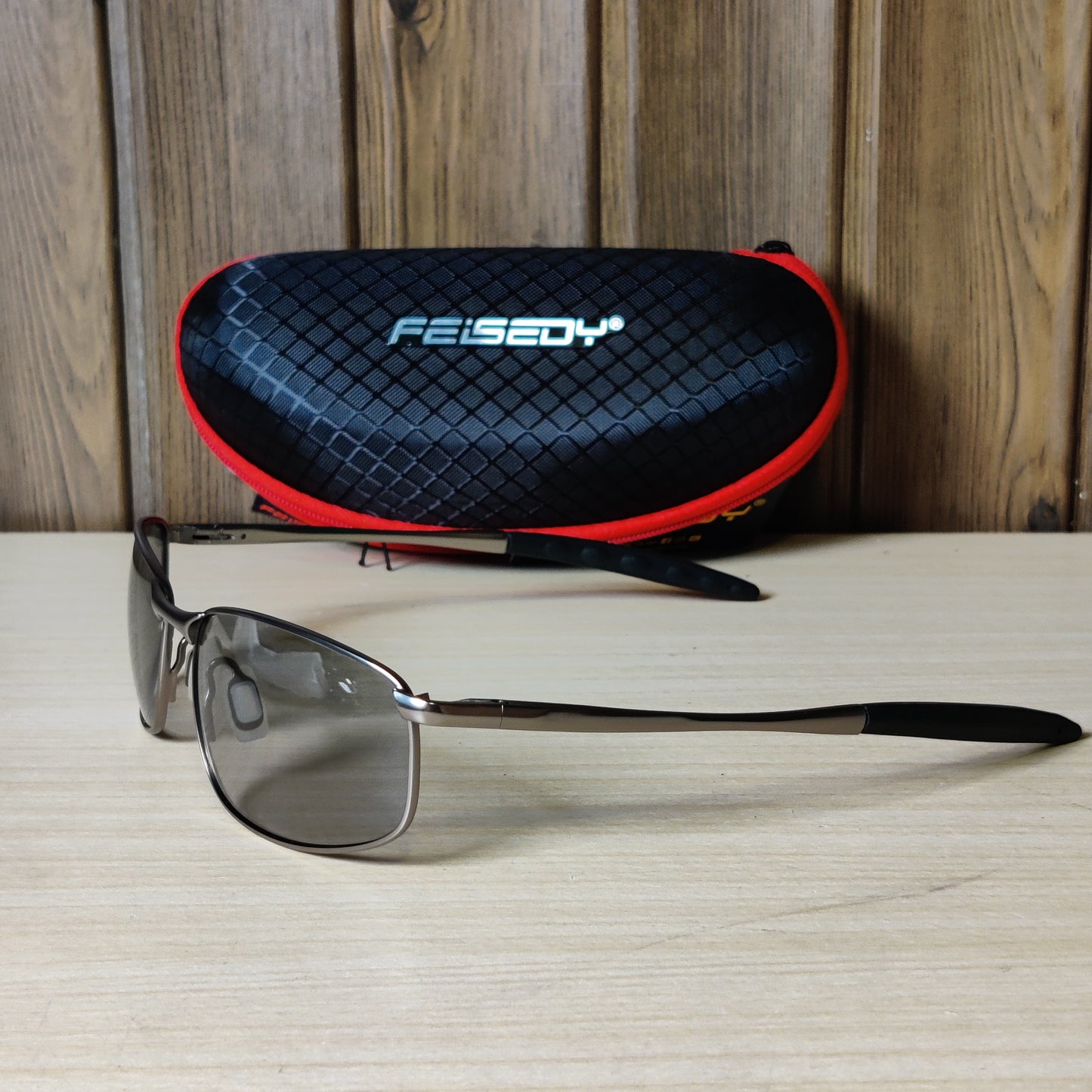 FEISEDY Metal Frame Sports Sunglasses with Case