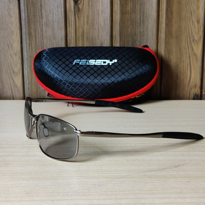 FEISEDY Metal Frame Sports Sunglasses with Case