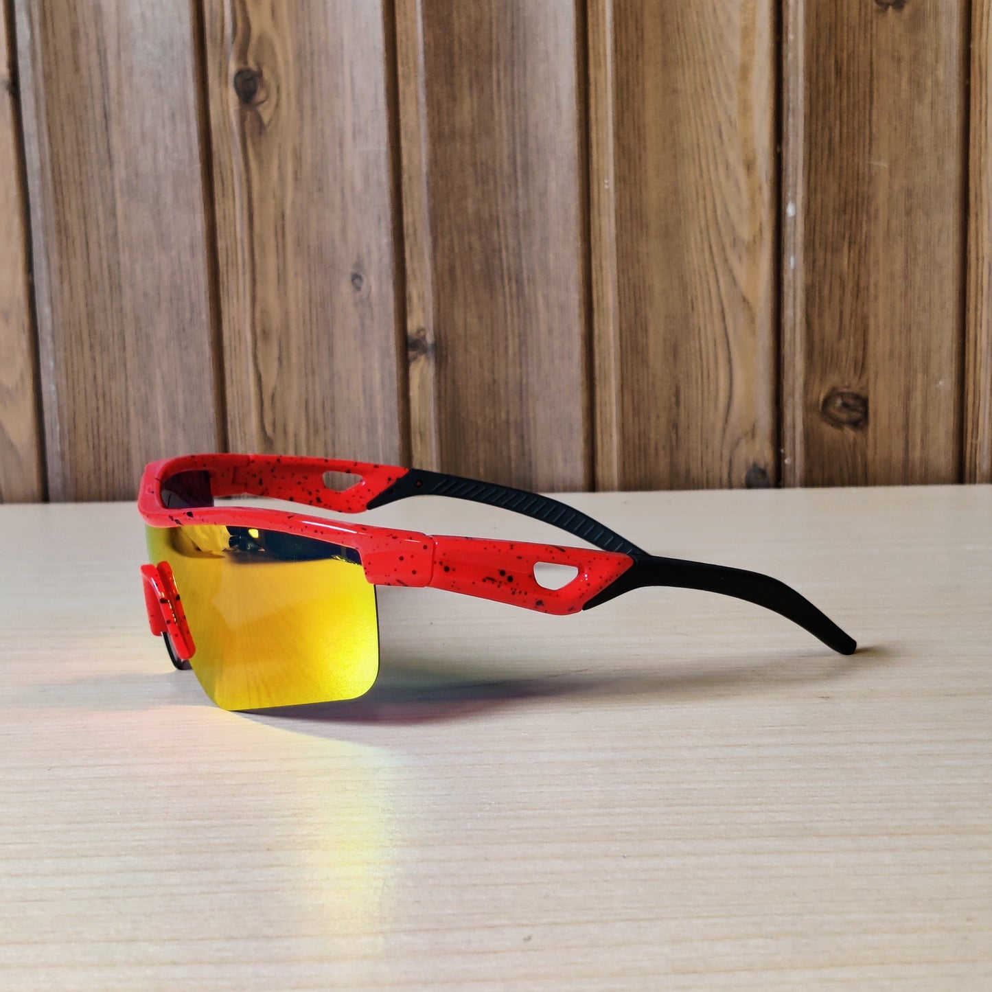 Red Speckled Frame Mirrored Sports Sunglasses