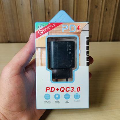 45W GaN PD + QC 3.0 Fast Wall Charger
