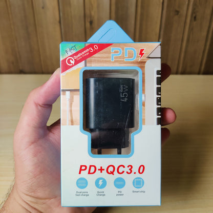 45W GaN PD + QC 3.0 Fast Wall Charger