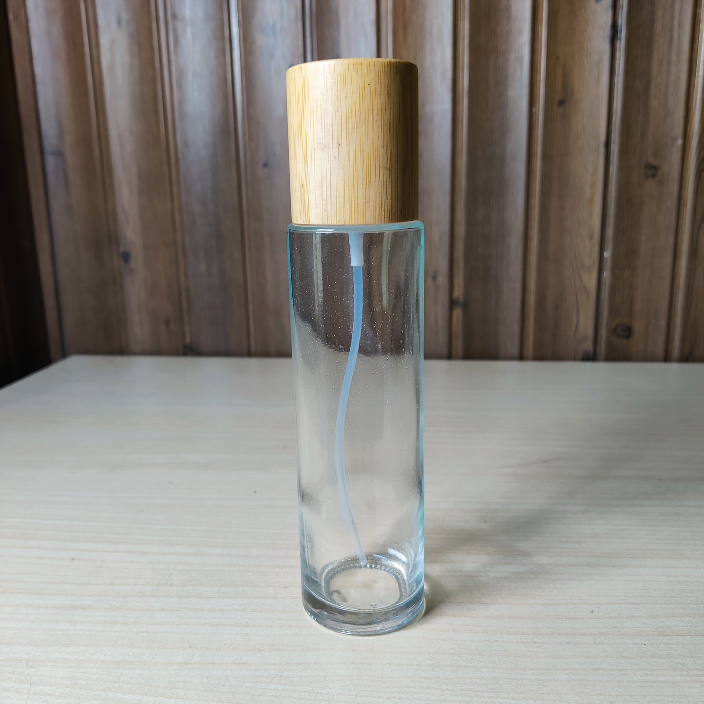 Clear Glass Spray Bottle with Wooden Cap