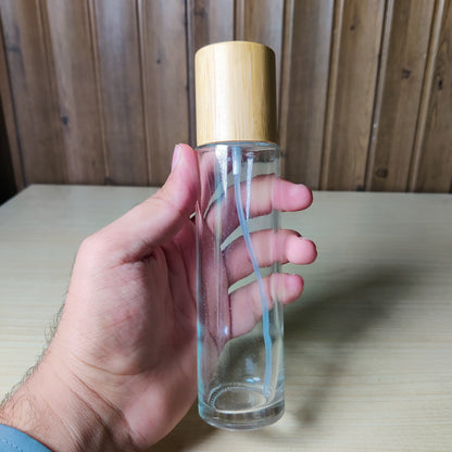 Clear Glass Spray Bottle with Wooden Cap