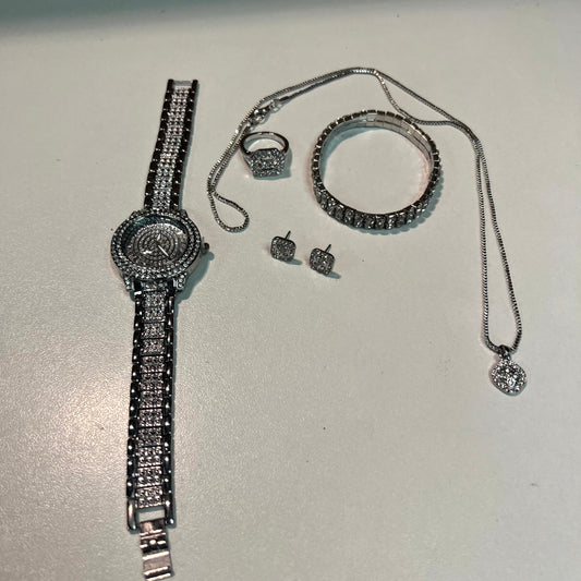 Watch Earring Necklace ring and Bracelet Set