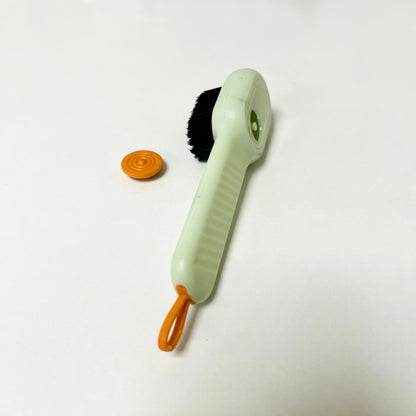 1pc Multi-function automatic spot shoe brush soft hair hand pressure hanging hole suitable for clothing carpet plastic handles, 61130