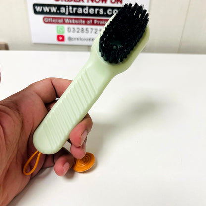 1pc Multi-function automatic spot shoe brush soft hair hand pressure hanging hole suitable for clothing carpet plastic handles, 61130