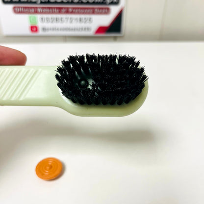 1pc Multi-function automatic spot shoe brush soft hair hand pressure hanging hole suitable for clothing carpet plastic handles, 61130