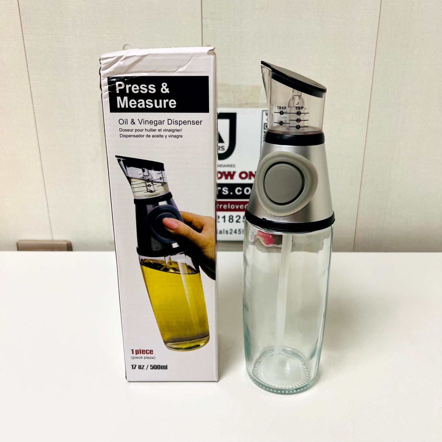 Press & Measure Oil & Vinegar Dispenser Bottle, 12