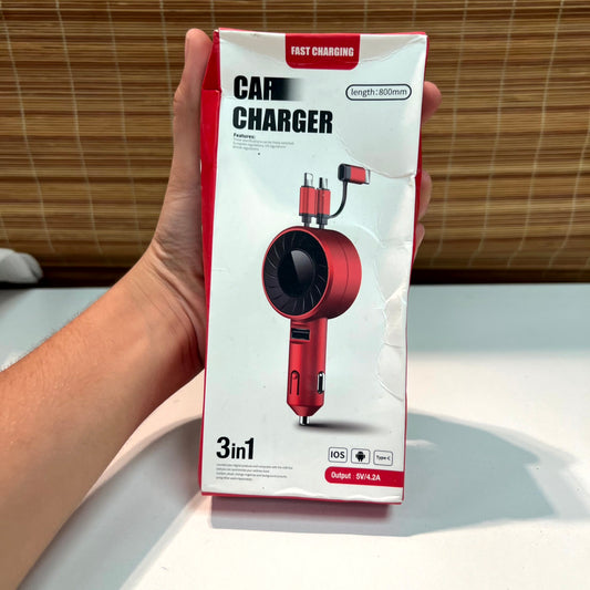 3 in 1 Retractable Iphone Android and Type c Car Charger
