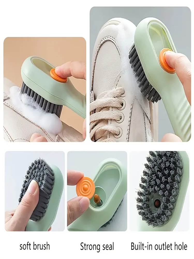 1pc Multi-function automatic spot shoe brush soft hair hand pressure hanging hole suitable for clothing carpet plastic handles, 61130