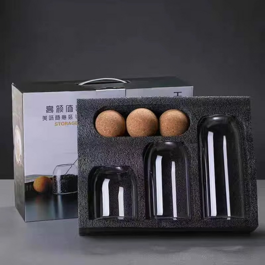 Household Spherical Cork 3 Pcs Glass Spices Storage Tank, 121400