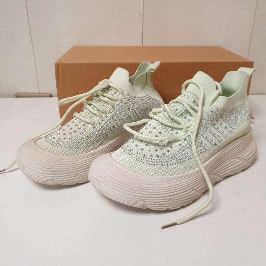 Pearl Shoes for Girls Light Green Fabric