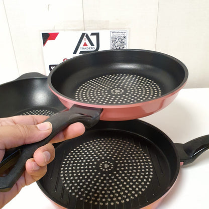 ILO Korean Die Cast Aluminum Non Stick Cookware Set  28cm Frypan, Grill Pan & Wok (3-Piece)