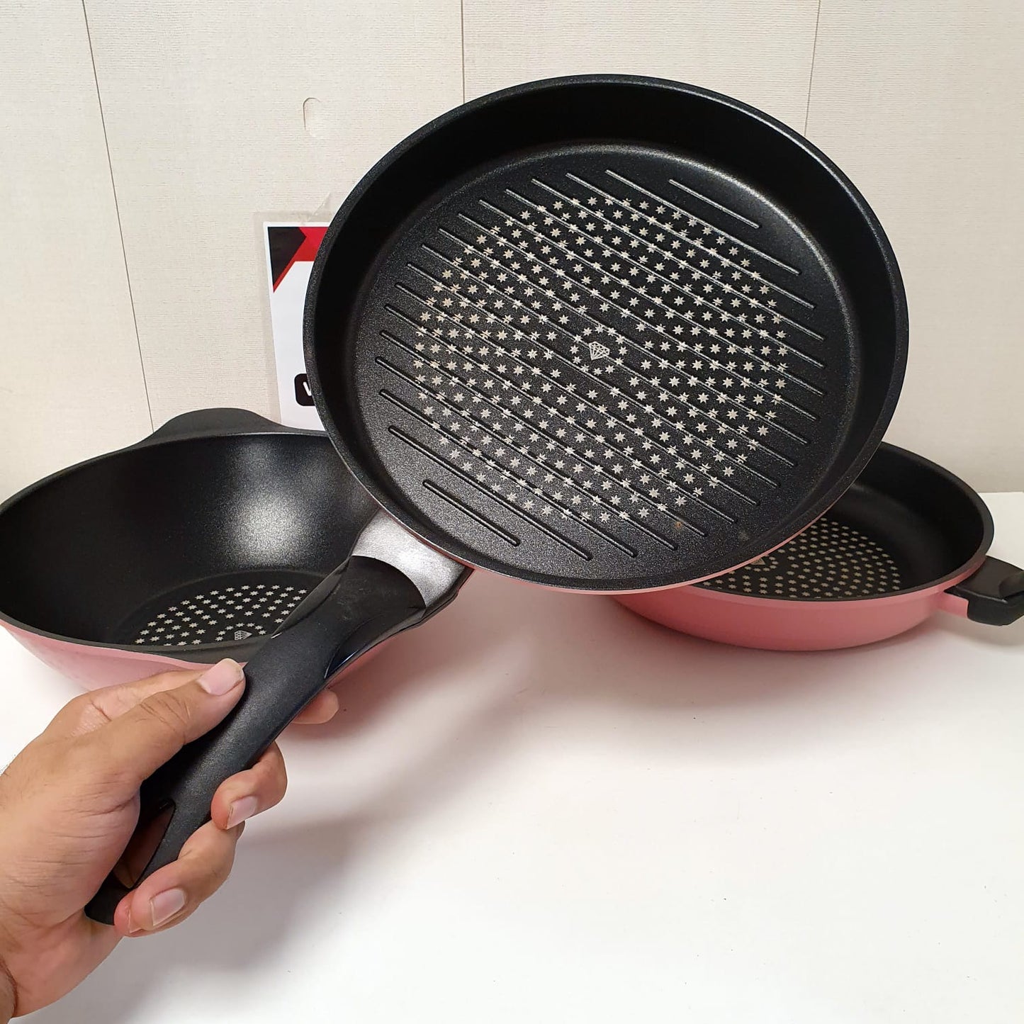 ILO Korean Die Cast Aluminum Non Stick Cookware Set  28cm Frypan, Grill Pan & Wok (3-Piece)