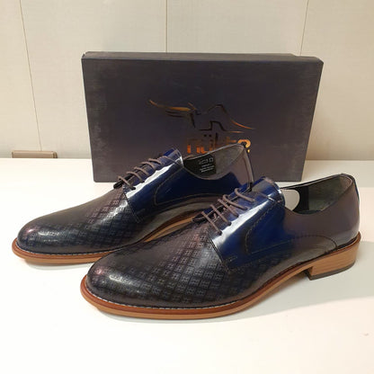 Hand Made Turkish Leather Shoes Blue Black Fish Eye Style, Art #0049