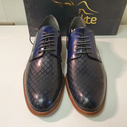 Hand Made Turkish Leather Shoes Blue Black Fish Eye Style, Art #0049