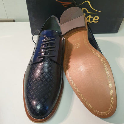 Hand Made Turkish Leather Shoes Blue Black Fish Eye Style, Art #0049