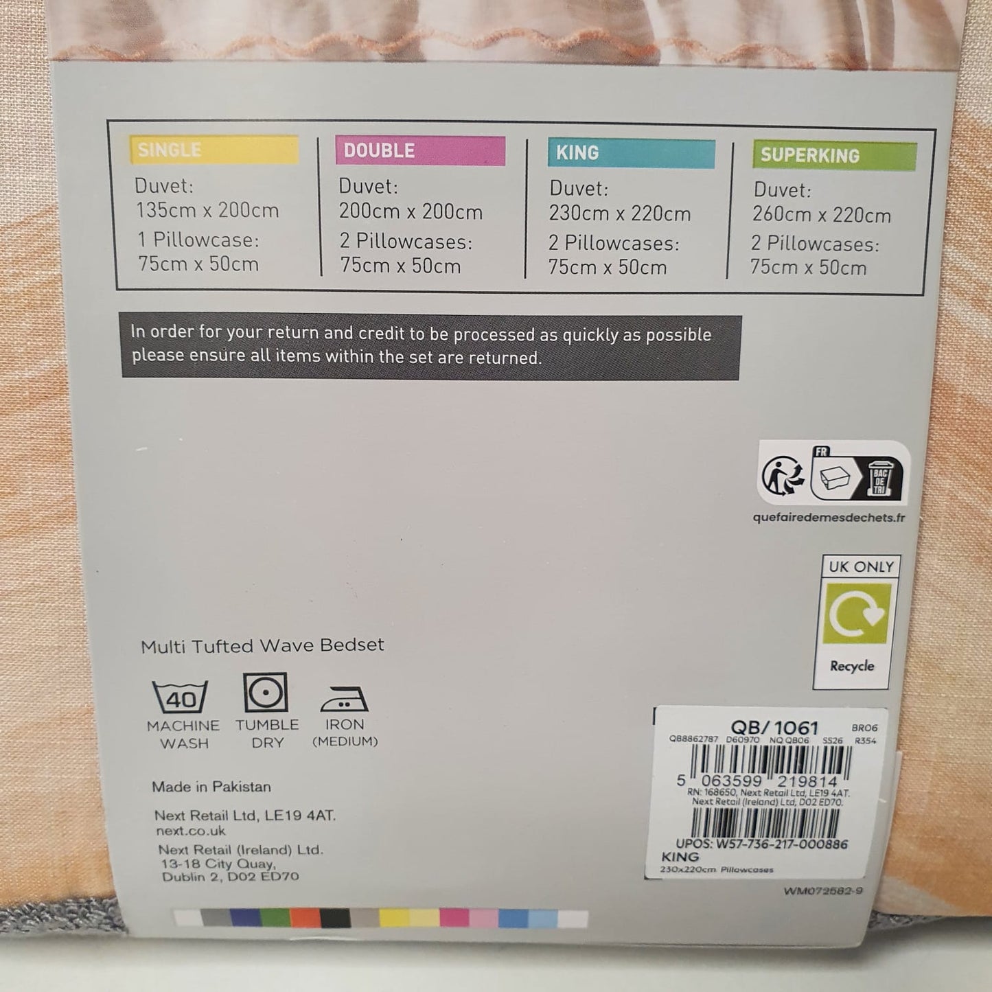 Next branded Single Multi Tufted Wave Bedset - 100% Cotton
