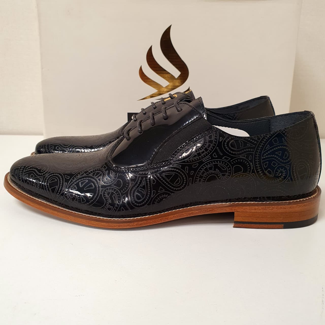 Vintage Motif Style Black Leather Hand Made Shoes Art # 75, 12950