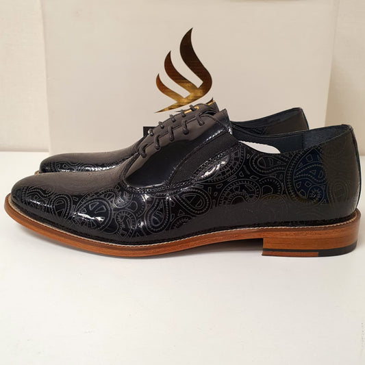 Vintage Motif Style Black Leather Hand Made Shoes Art # 75, 12950