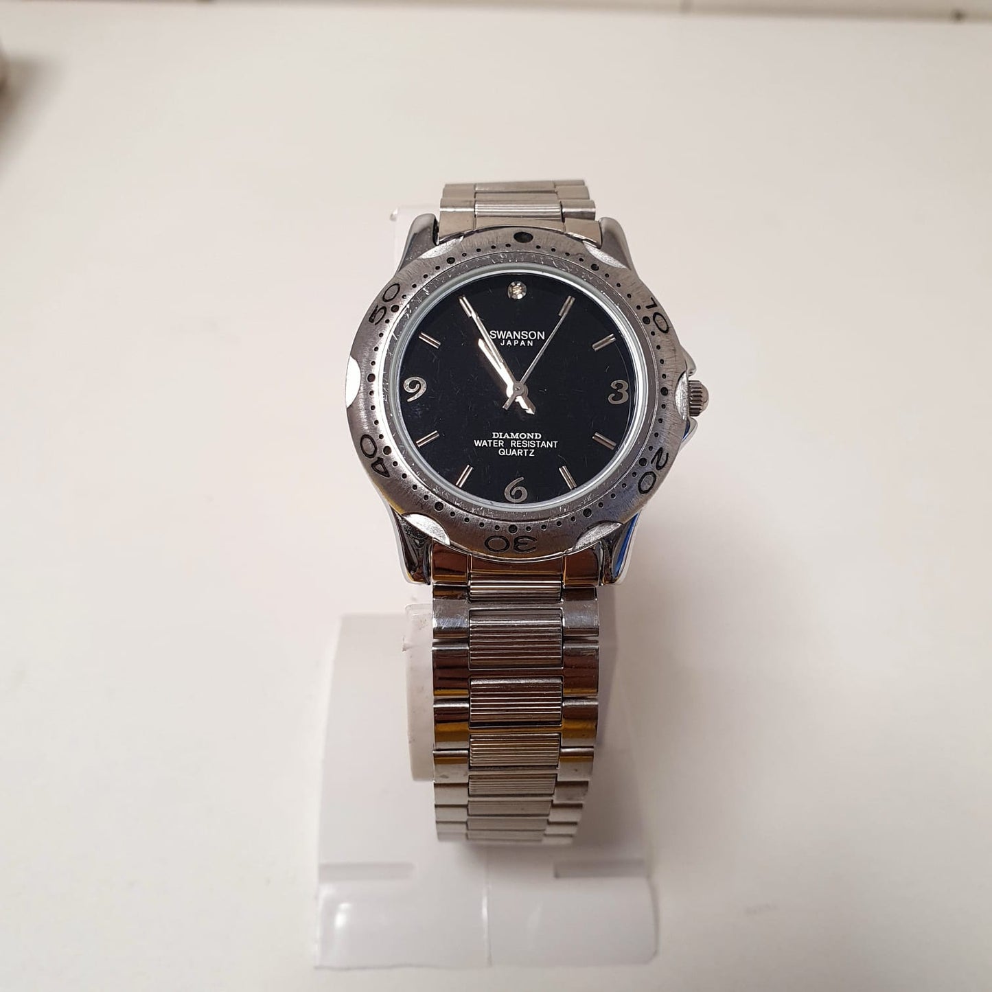 Swanson Japan Diamond Black Silver Quartz Watch Art #6