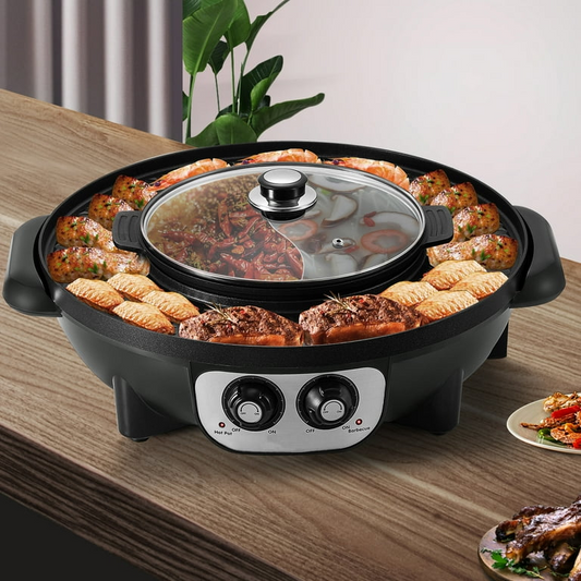 Chiclife 2 in 1 Electric BBQ Pan Grill Hot Pot Portable Hot Pot BBQ Grill