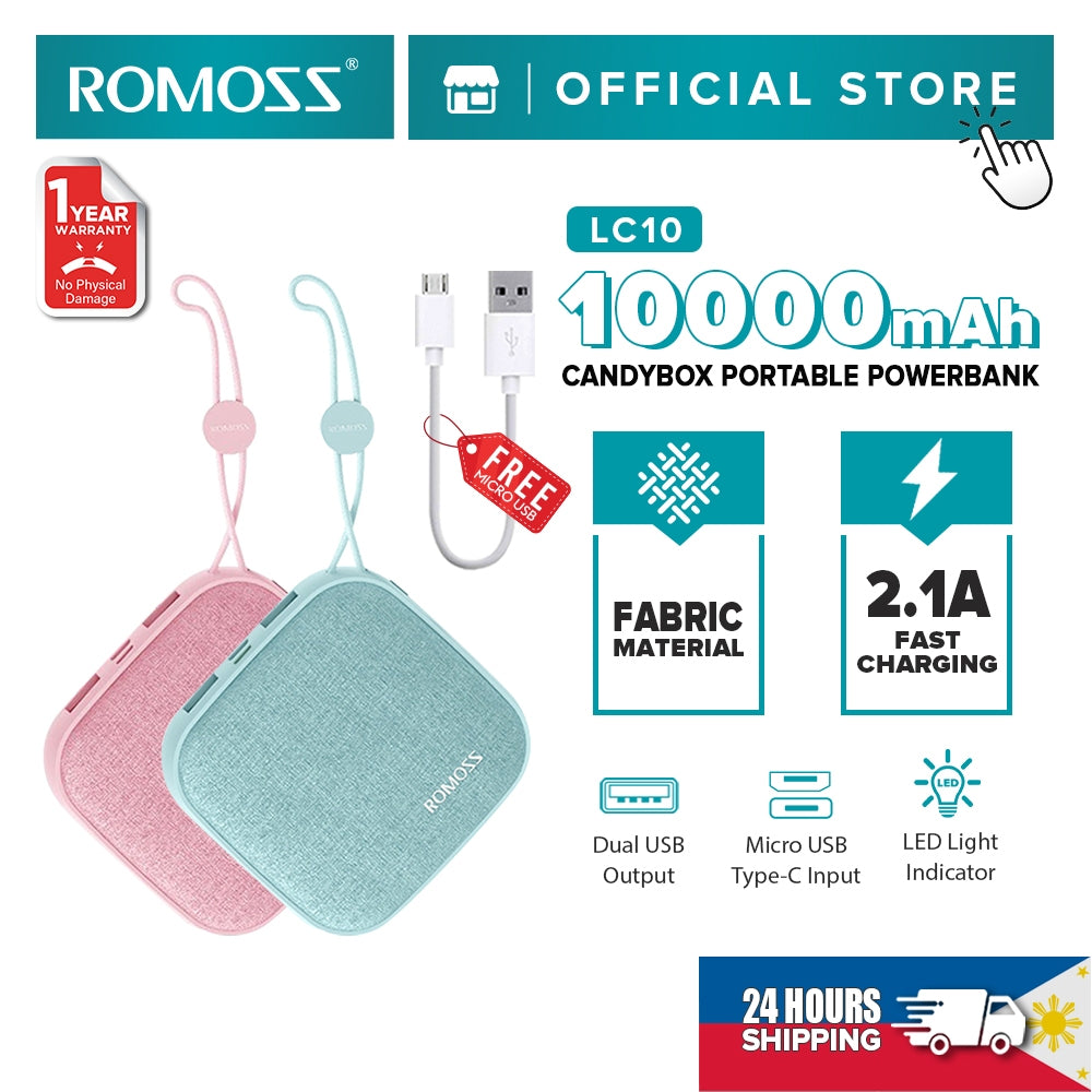 Romoss 10000mAh Mini Power Bank - Compact Dual USB Charger