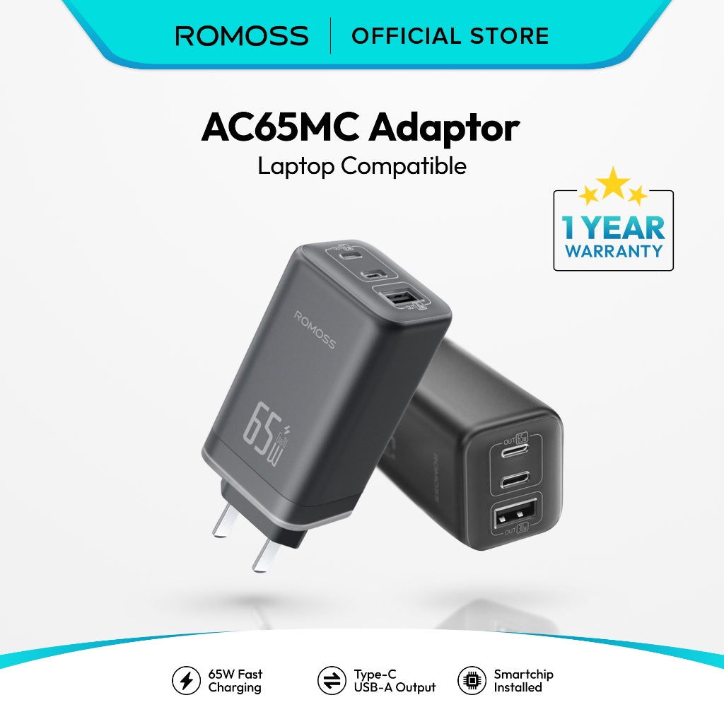 Romoss AC65MC 65W GaN Fast Charger Adapter - 3 Port USB-C
