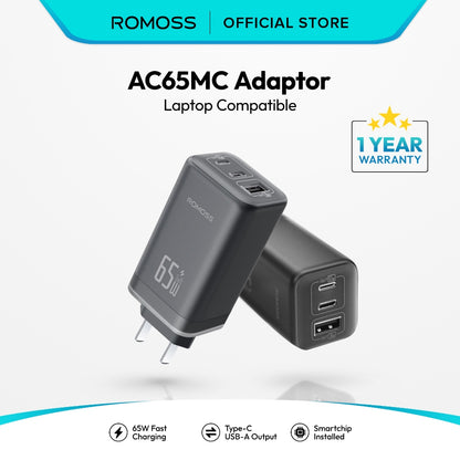 Romoss AC65MC 65W GaN Fast Charger Adapter - 3 Port USB-C