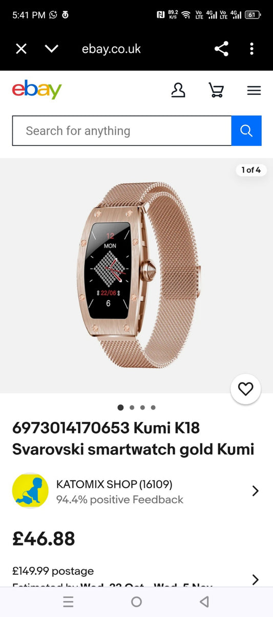 K 18 svarovski original crystals branded smart watch