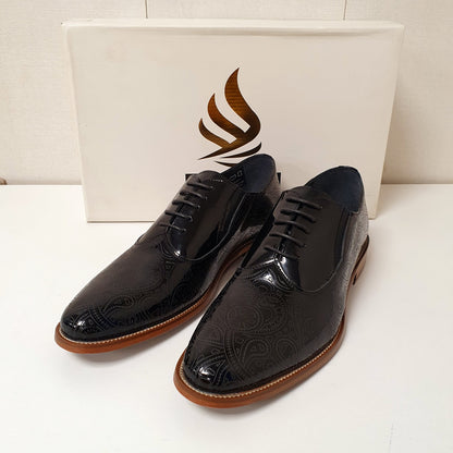 Vintage Motif Style Black Leather Hand Made Shoes Art # 75, 12950