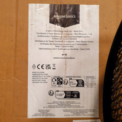 Amazon Basics 3 Speed Oscillating Table Fan 40 watt