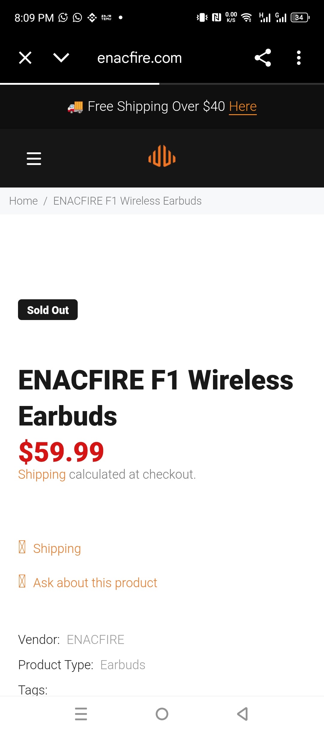 Enacfire F1 Ear Buds  501700