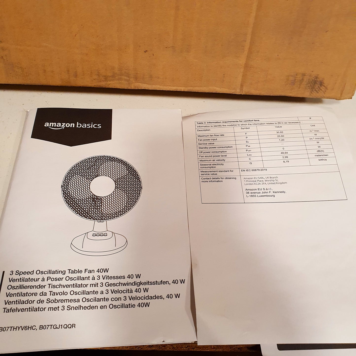 Amazon Basics 3 Speed Oscillating Table Fan 40 watt