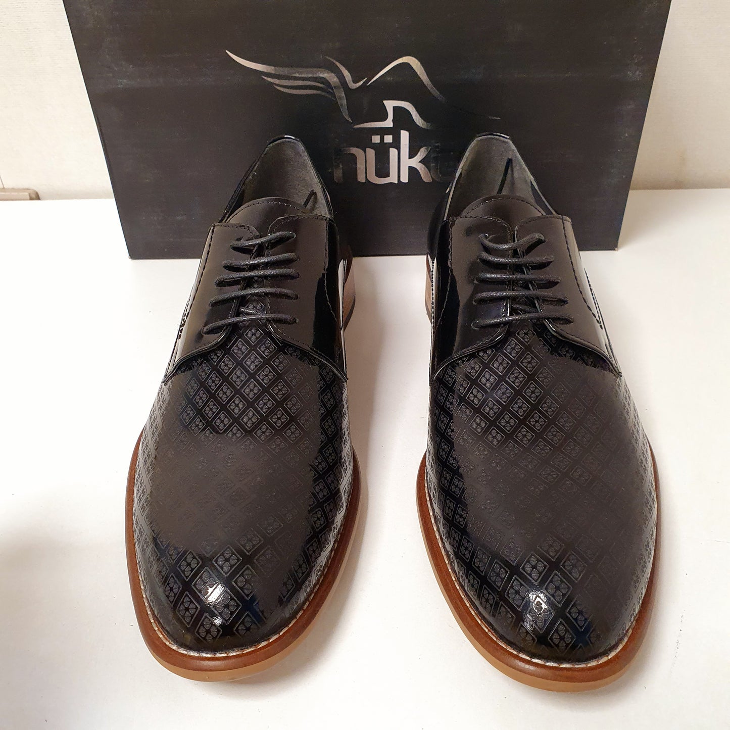 Seapals Nuktea Black Leather Hand made Shoes Diamond Design Art # 70, 331950