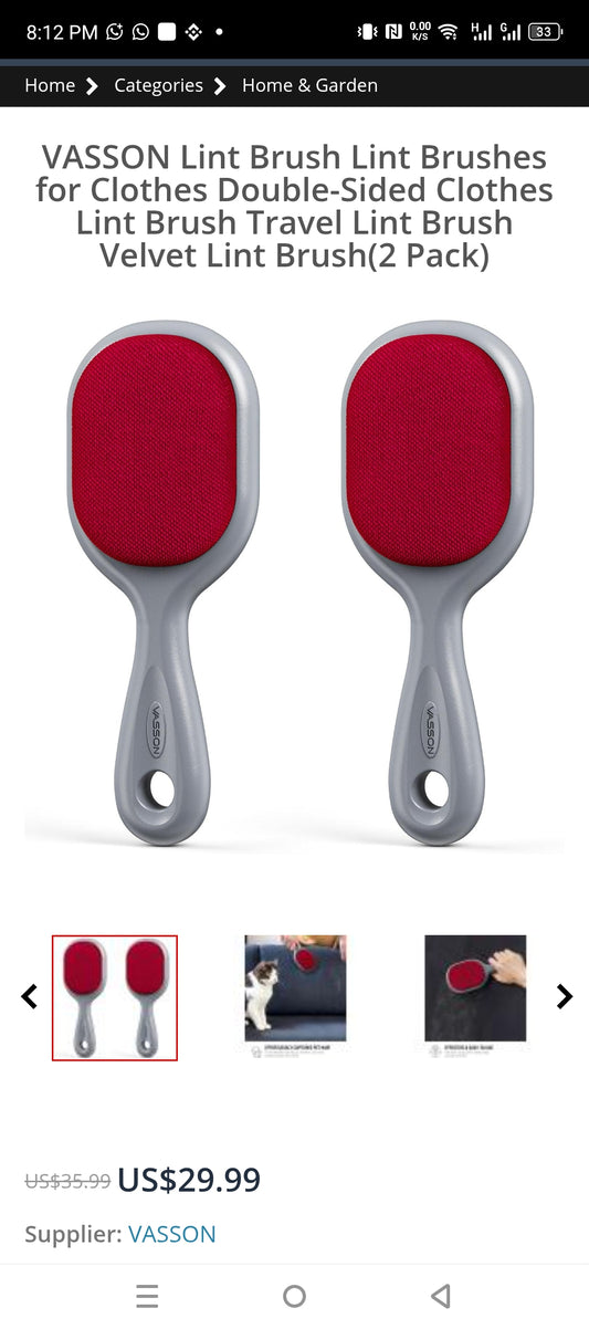 Vasson Velvet Lint Brush For Cloths and Furniture Pack of 2  182750
